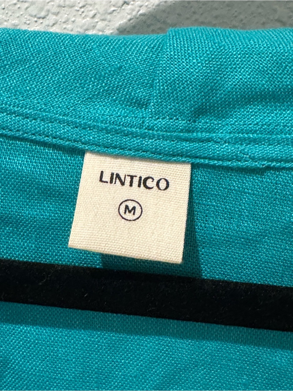 New! Lintco Turquoise Linen V-Neck Short Sleeve Top - Picture 4 of 6